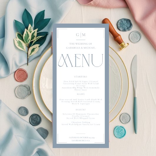 Moderne Typografie Stofblauw Bewaar De Datum Menu