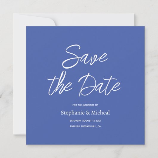 Moderne typografie - Stofblauw Save The Date (Voorkant)