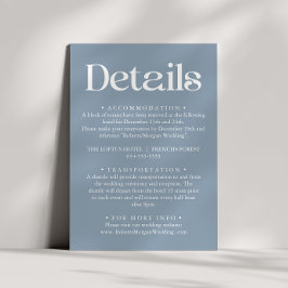 Moderne Typografie Stoffig Blauw Bruiloft Details Informatiekaartje