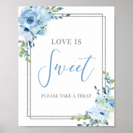 Moderne typografie stoffige blauwe liefde is zoet  poster