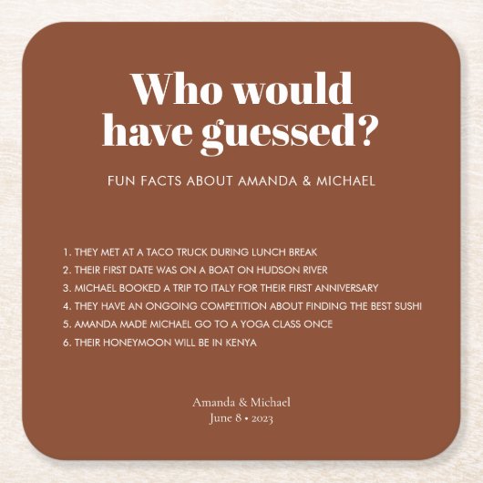 Moderne Typografie Terracotta Bruiloft Leuke Feite Kartonnen Onderzetters (Voorkant)