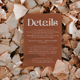 Moderne typografie Terracotta huwelijksdetails Informatiekaartje