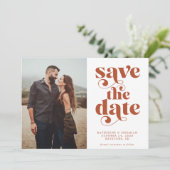 Moderne Typografie Terracotta Photo Save the Date (Staand voorkant)