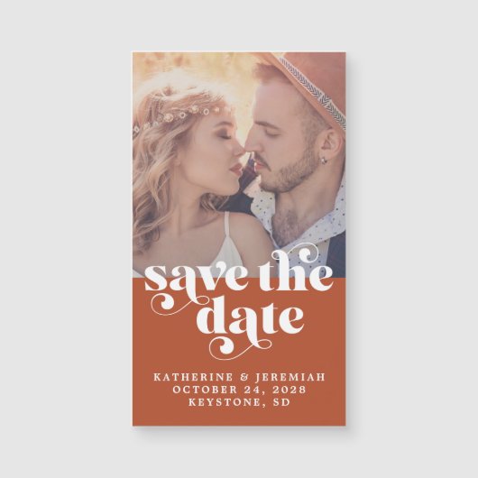 Moderne Typografie Terracotta Photo Save the Date (Voorkant)