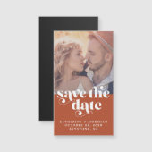 Moderne Typografie Terracotta Photo Save the Date (Voorkant / Achterkant)