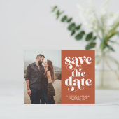 Moderne Typografie Terracotta Photo Save the Date Aankondigingskaart (Staand voorkant)