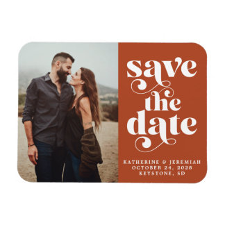 Moderne Typografie Terracotta Photo Save the Date Magneet