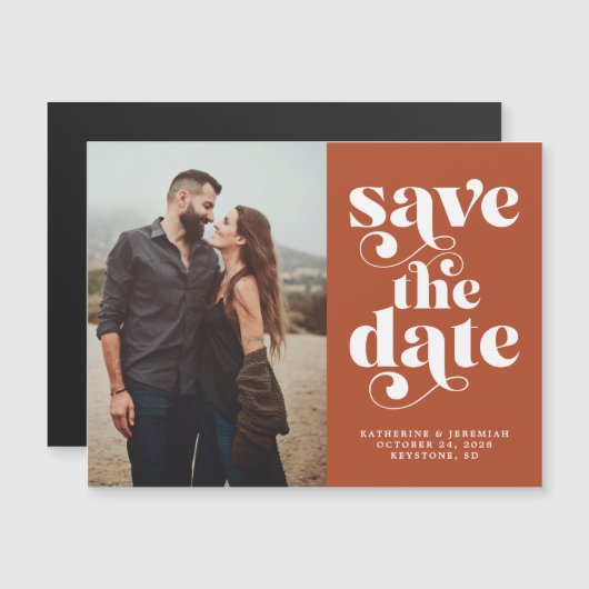 Moderne Typografie Terracotta Photo Save the Date Magnetische Uitnodiging (Voorkant / Achterkant)