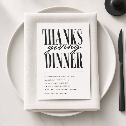 Moderne typografie Thanksgiving-diner Kaart