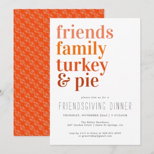 Moderne typografie | Thanksgiving dinerfeest Kaart (Voorkant / Achterkant)