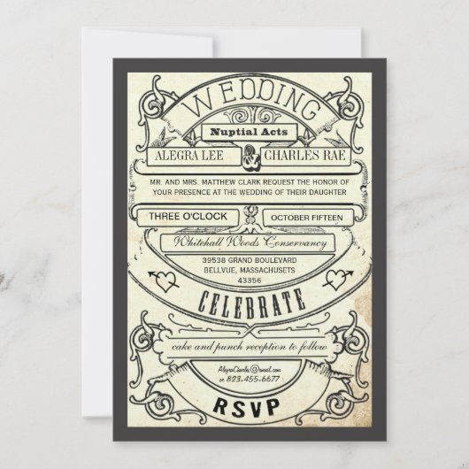  moderne typografie Ticket Wedding Invite Kaart (Voorkant)