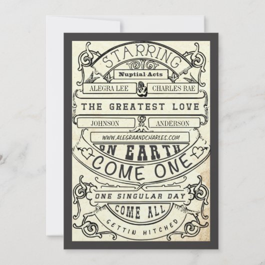  moderne typografie Ticket Wedding Invite Kaart (Achterkant)