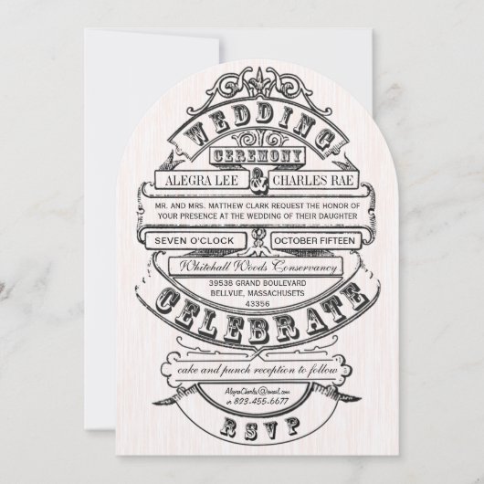  moderne typografie Ticket Wedding Invite Kaart (Voorkant)