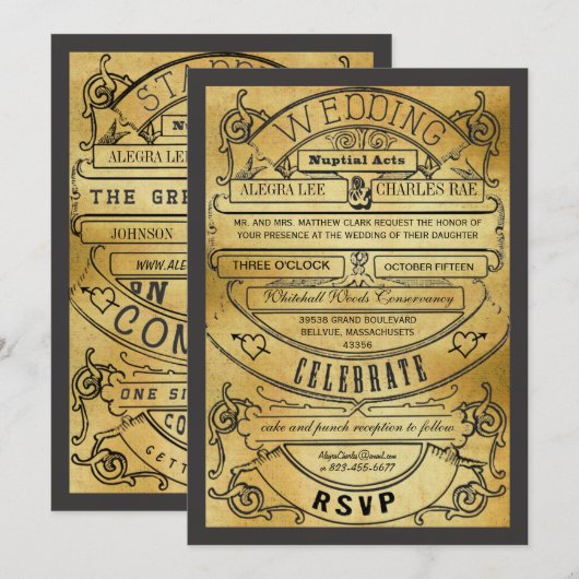  moderne typografie Ticket Wedding Invite Kaart (Voorkant / Achterkant)