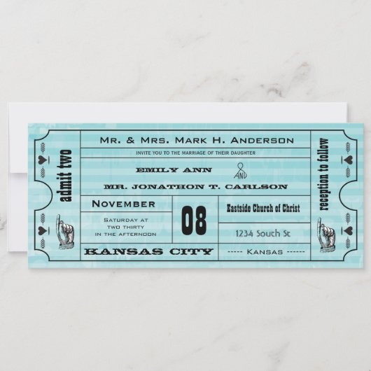  moderne typografie Ticket Wedding Invite Kaart (Voorkant)