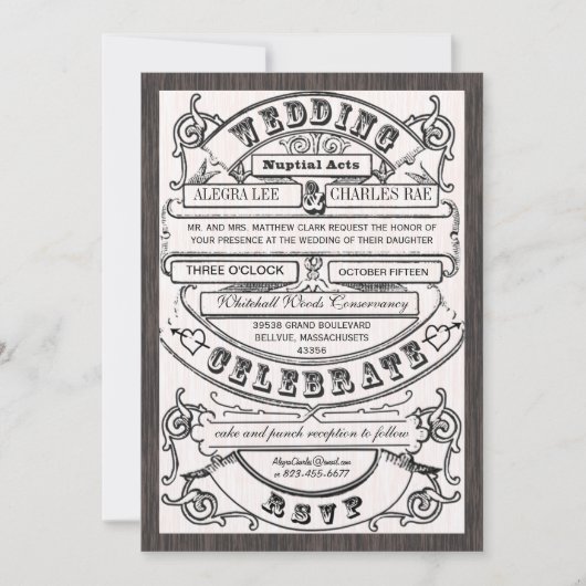 moderne typografie Ticket Wedding Invite Kaart (Voorkant)