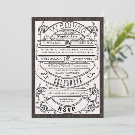 moderne typografie Ticket Wedding Invite Kaart (Staand voorkant)