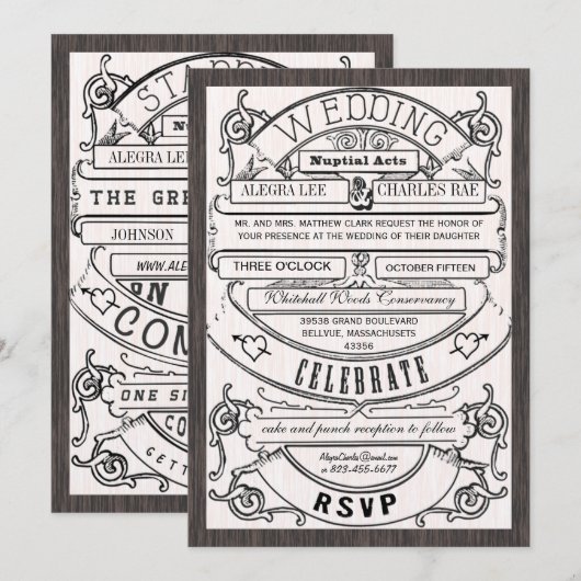  moderne typografie Ticket Wedding Invite Kaart (Voorkant / Achterkant)