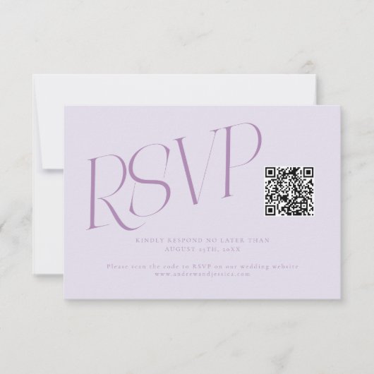 Moderne typografie Trouw QR Code Lila RSVP Kaartje (Voorkant)