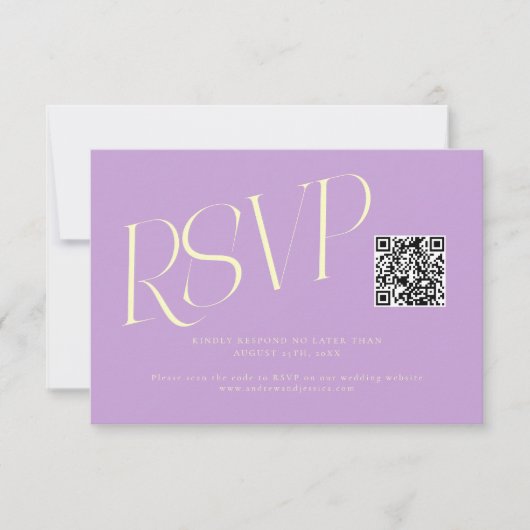Moderne typografie Trouw-QR-code Wisteria RSVP Kaartje (Voorkant)