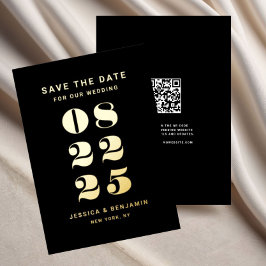 Moderne Typografie Trouwen Save The Date Zwart Gou Folie Uitnodiging