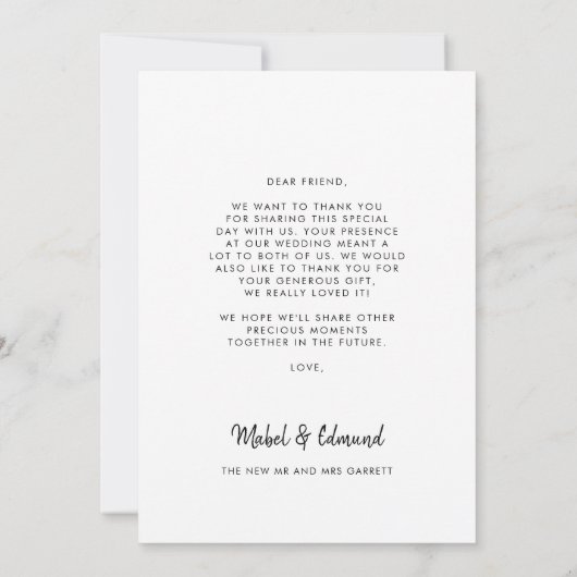 Moderne typografie trouwfoto dank u kaart (Achterkant)