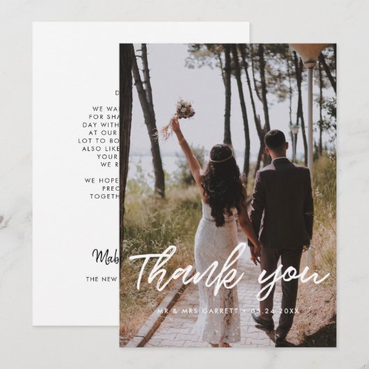 Moderne typografie trouwfoto dank u kaart (Voorkant / Achterkant)