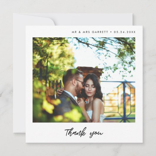 Moderne typografie trouwkaart bedankkaart vierkant aankondiging (Voorkant)