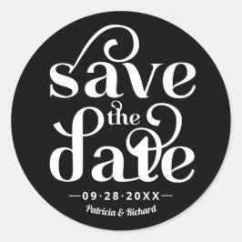 Moderne typografie trouwkaart save the date ronde sticker