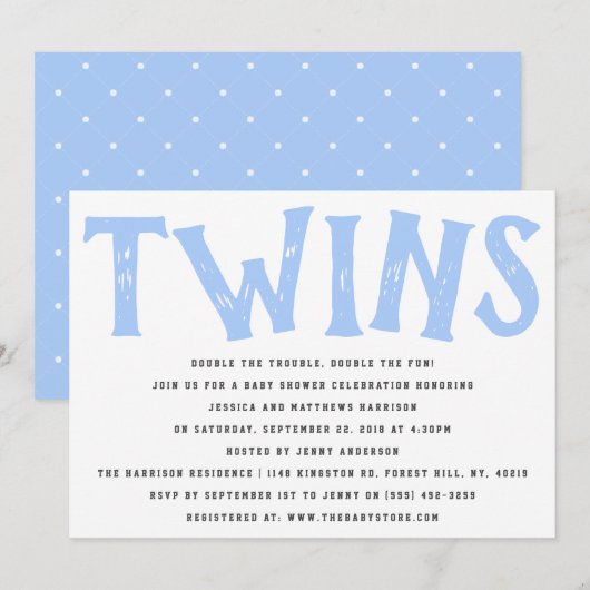 Moderne Typografie Twin Boys Baby shower Kaart (Voorkant / Achterkant)