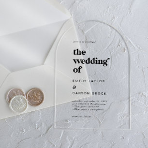 Moderne typografie Unieke retro bruiloft Acryl Uitnodigingen