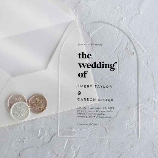 Moderne typografie Unieke  retro bruiloft Acryl Uitnodigingen