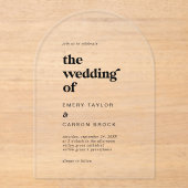 Moderne typografie Unieke  retro bruiloft Acryl Uitnodigingen (Voorkant)