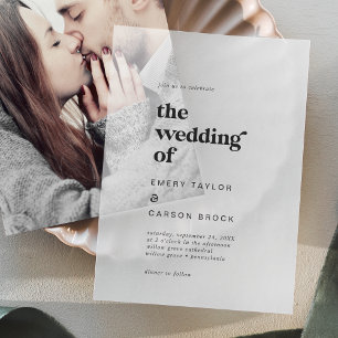 Moderne typografie Unieke retro bruiloft Vellum Uitnodigingen