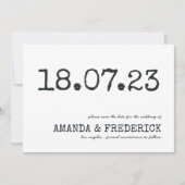 Moderne typografie van schrijfmachine-huwelijk uit save the date (Voorkant)