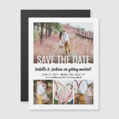 Moderne Typografie Vier Foto Wedding Save the Date Magnetische Uitnodiging (Voorkant / Achterkant)