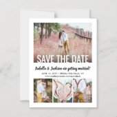 Moderne Typografie Vier Foto Wedding Save the Date Magnetische Uitnodiging (Voorkant)