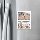 Moderne Typografie Vier Foto Wedding Save the Date Magnetische Uitnodiging