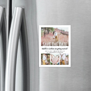 Moderne Typografie Vier Foto Wedding Save the Date Magnetische Uitnodiging