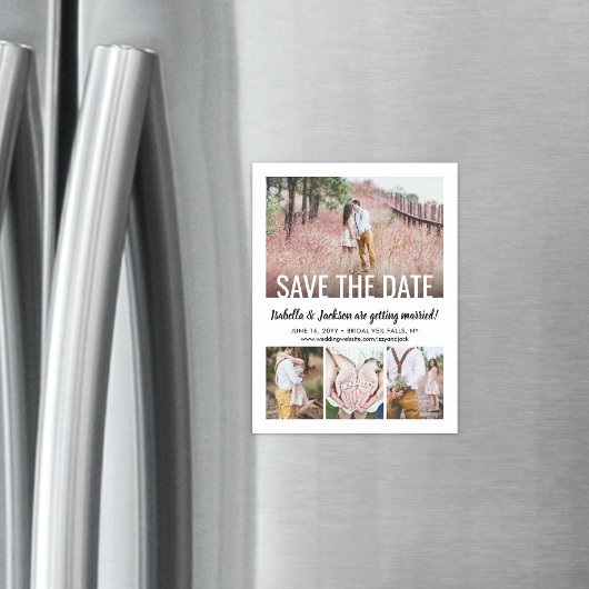 Moderne Typografie Vier Foto Wedding Save the Date Magnetische Uitnodiging