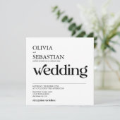 Moderne Typografie Vierkant Foto Witte Bruiloft Kaart (Staand voorkant)