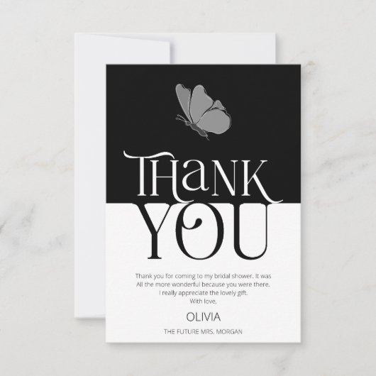 Moderne Typografie Vlinder Bruidsdouche Dank u Kaart (Voorkant)
