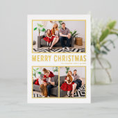Moderne Typografie voor drie kerst Folie Feestdagenkaart (Staand Voorkant)