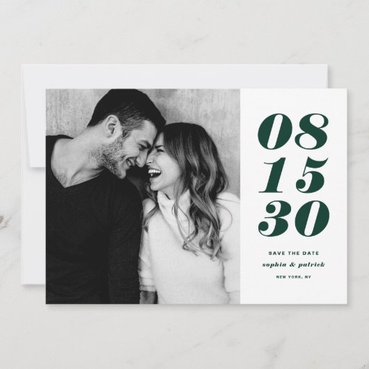 Moderne Typografie voor groene en witte oude dag Save The Date (Voorkant)