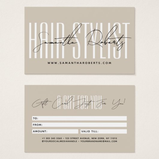 Moderne typografie voor kapsalonscript cadeaubon visitekaartje (Voorkant /achterkant)