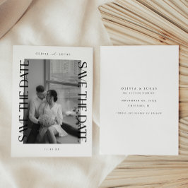 Moderne typografie voor trouwfoto's in zwart-wit save the date