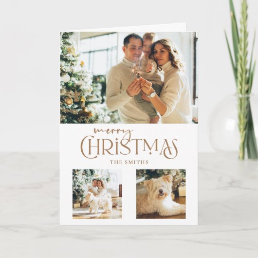 Moderne typografie voor vrolijk kerstfeest 3-foto feestdagen kaart (Voorkant)