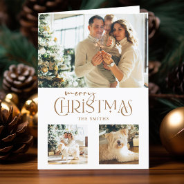 Moderne typografie voor vrolijk kerstfeest 3-foto feestdagen kaart