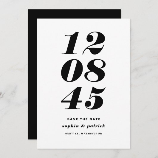 Moderne Typografie voor zwarte en witte oude datum Save The Date (Voorkant / Achterkant)
