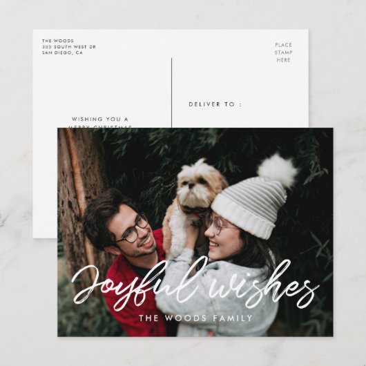 Moderne typografie Vreugdevolle wensen Vakantiefot Briefkaart (Voorkant / Achterkant)